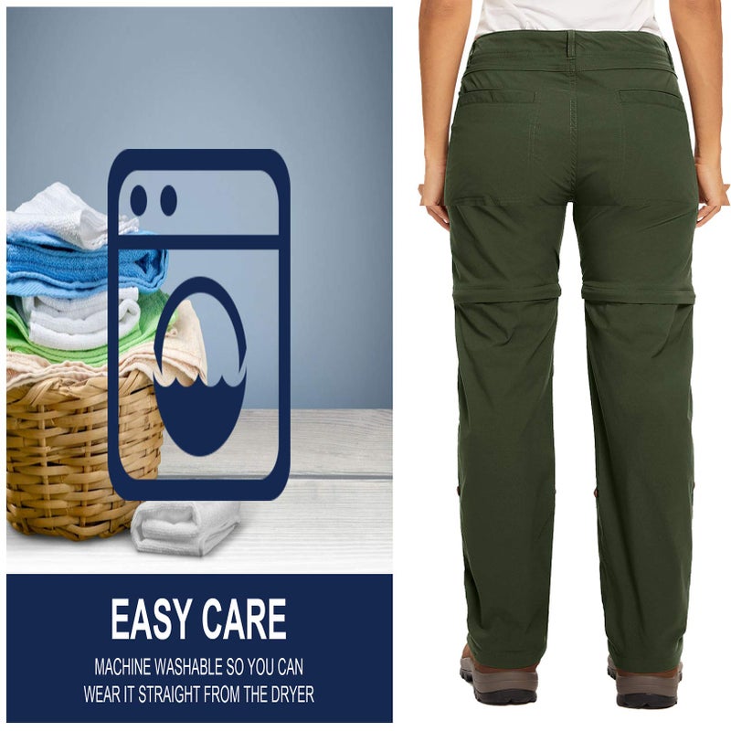 Toomett Womens Hiking Pants Convertible Lightweight Quick Dry Zip Off Safari Waterproof Travel Camping Pants for Women,2192,Army Green,36 - Image 4